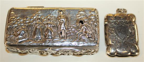 Embossed silver box & silver vesta